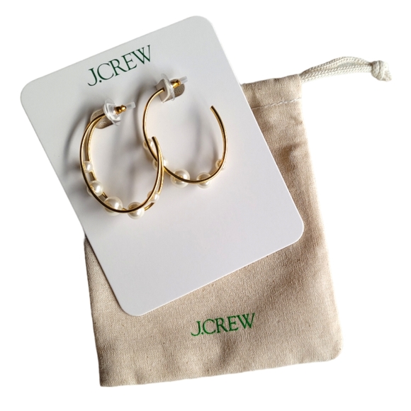 J. Crew Pearl Gold Double Hoop Earrings - Picture 2 of 2